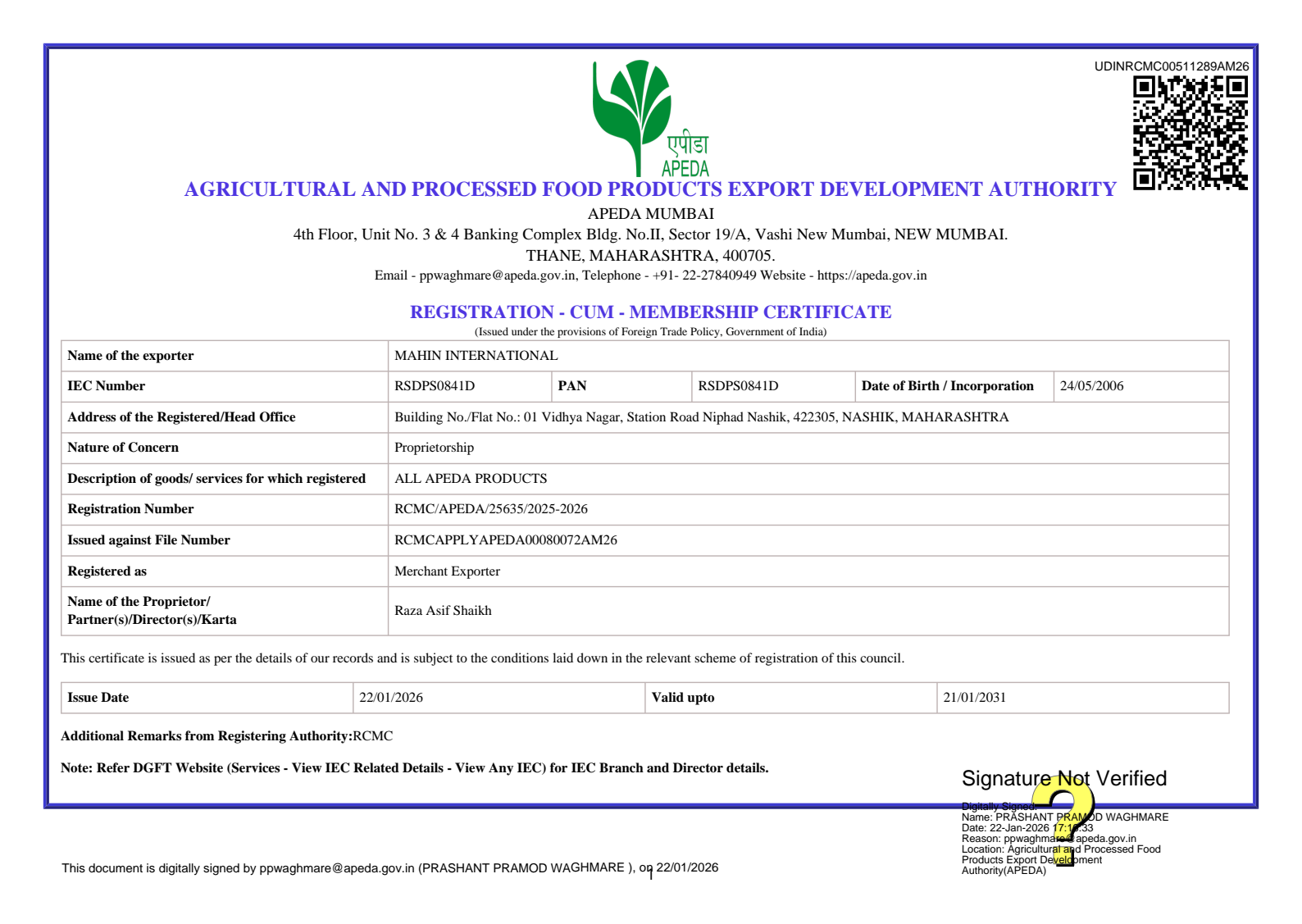 APEDA Registration preview